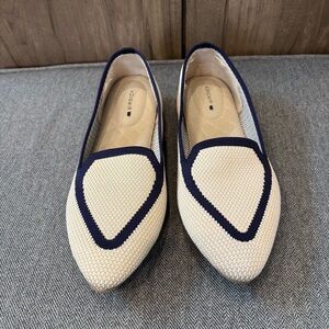 Birdies Flats Knit Cream Navy size 8 The Blackbird